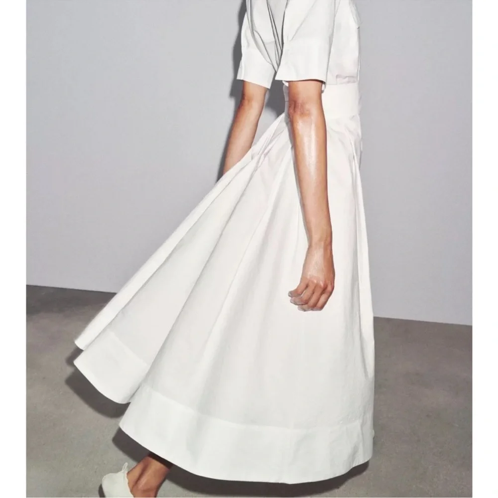 Zara Ivory Midi Shirt Dress with Waist Tie - Picture 3 of 13
